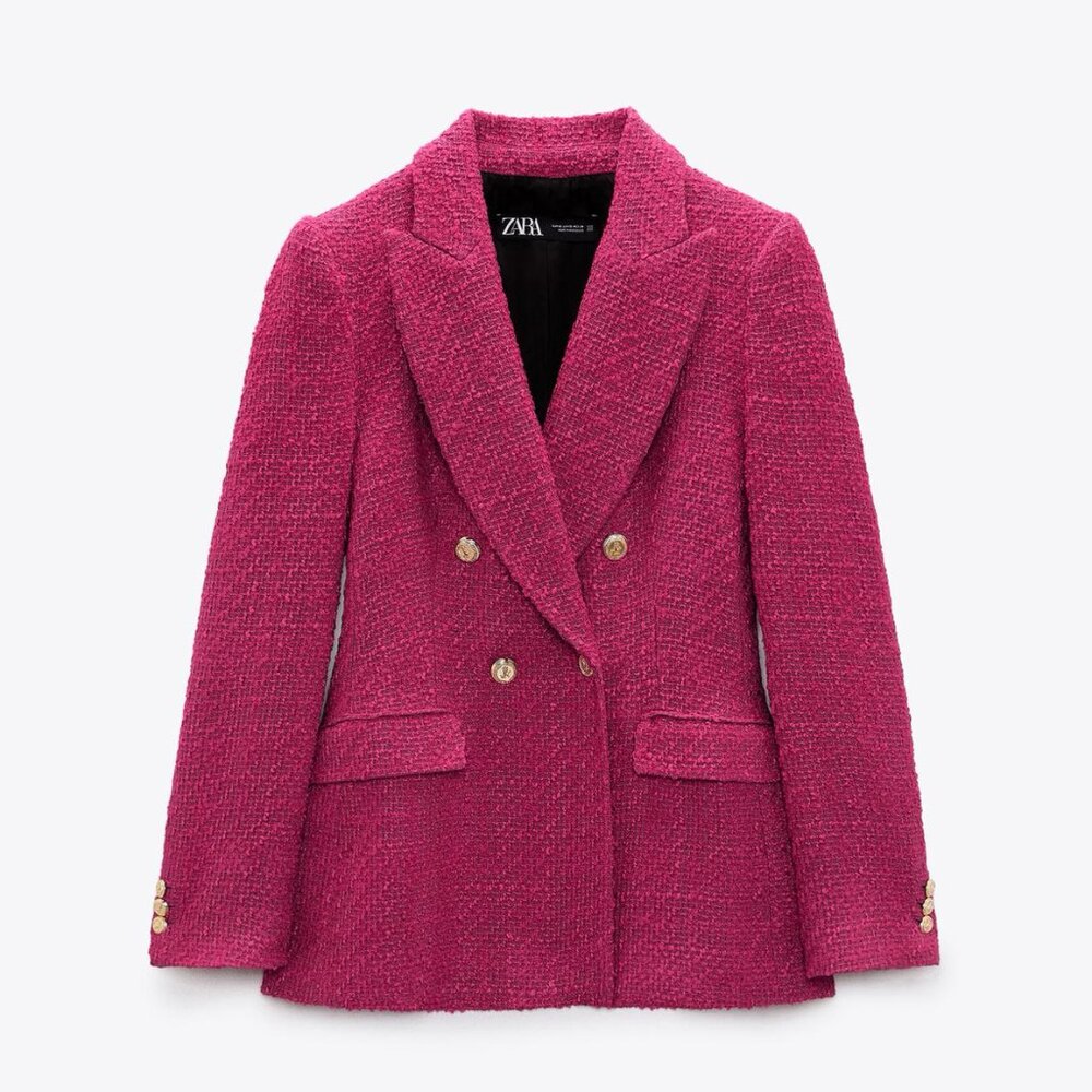 NWOT ZARA FUSCHIA DOUBLE BREASTED TEXTURED JACKET M - Picture 5 of 5